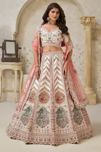 Designer Lehenga with Paisley Motifs & White Dori Work