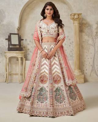 Designer Lehenga with Paisley Motifs & White Dori Work 2