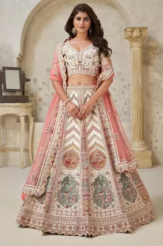 Designer Lehenga with Paisley Motifs & White Dori Work