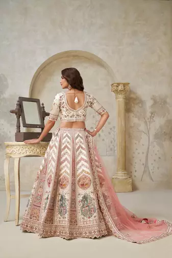 Designer Lehenga with Paisley Motifs & White Dori Work