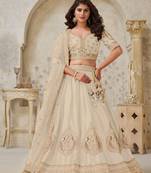 Elegant Beige Ivory color Wedding Lehenga with Leaf Embroidery