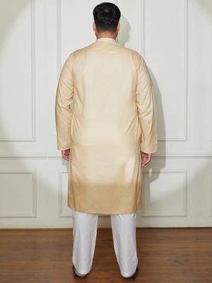 beige and white cotton linen kurta pyjama set 5
