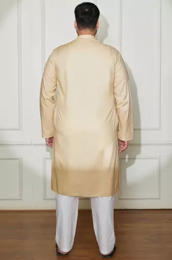 beige and white cotton linen kurta pyjama set