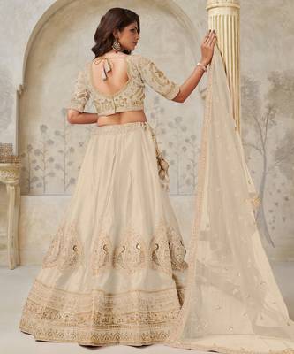Elegant Beige Ivory color Wedding Lehenga with Leaf Embroidery 4