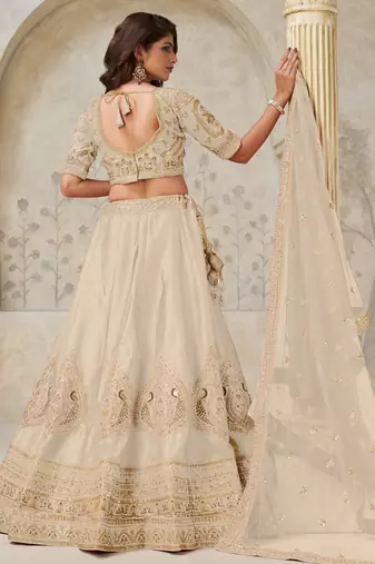 Elegant Beige Ivory color Wedding Lehenga with Leaf Embroidery