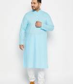 aqua blue and white cotton linen kurta pyjama set