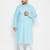 aqua blue and white cotton linen kurta pyjama set