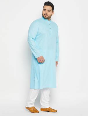 aqua blue and white cotton linen kurta pyjama set 2