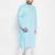 aqua blue and white cotton linen kurta pyjama set