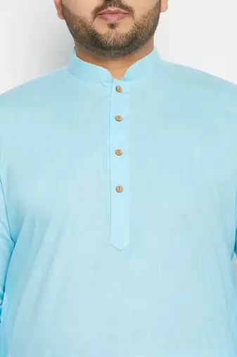 aqua blue and white cotton linen kurta pyjama set