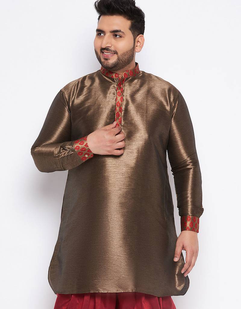 maroon silk blend kurta