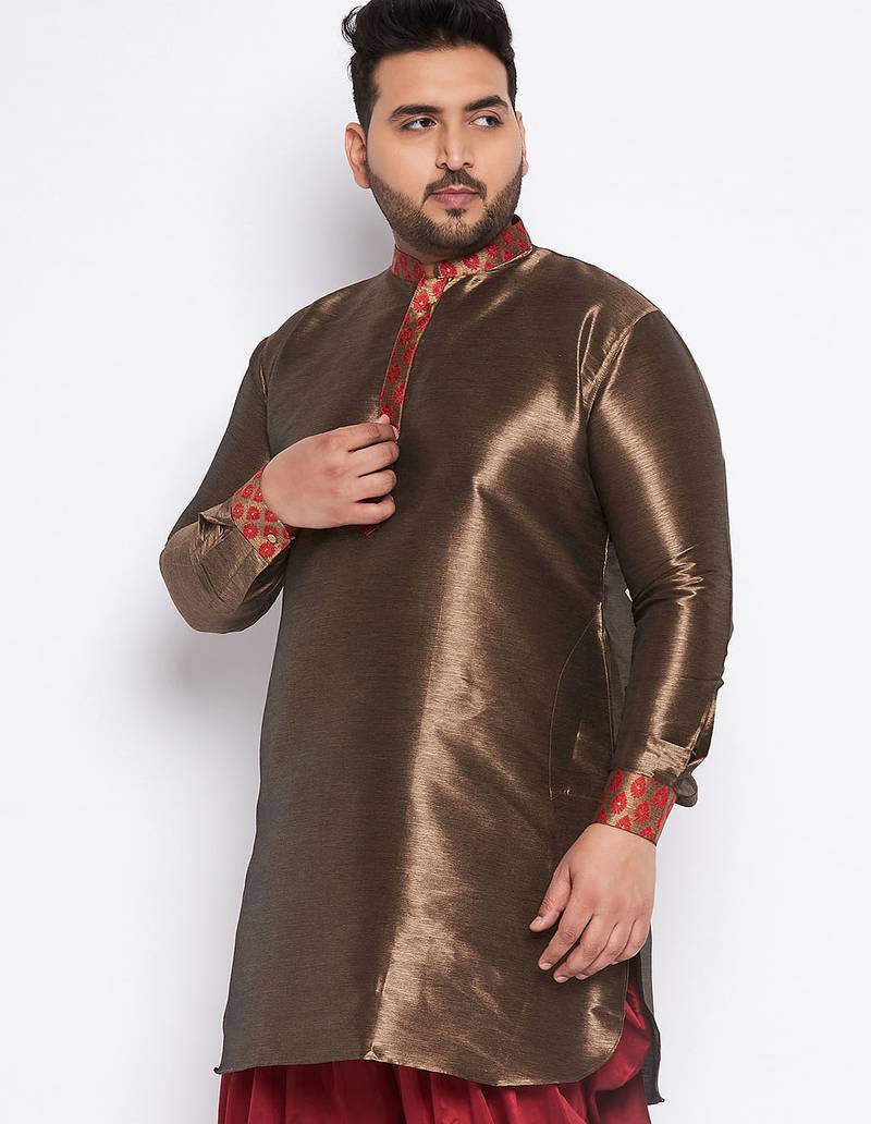 maroon silk blend kurta