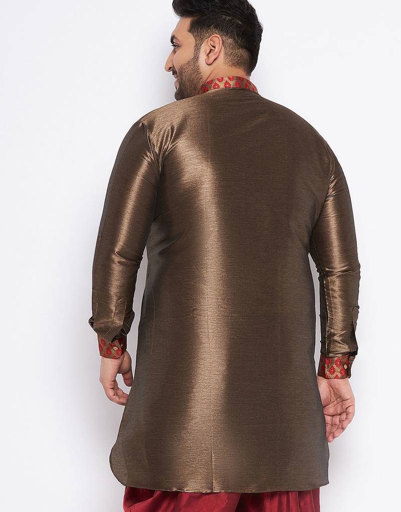 maroon silk blend kurta