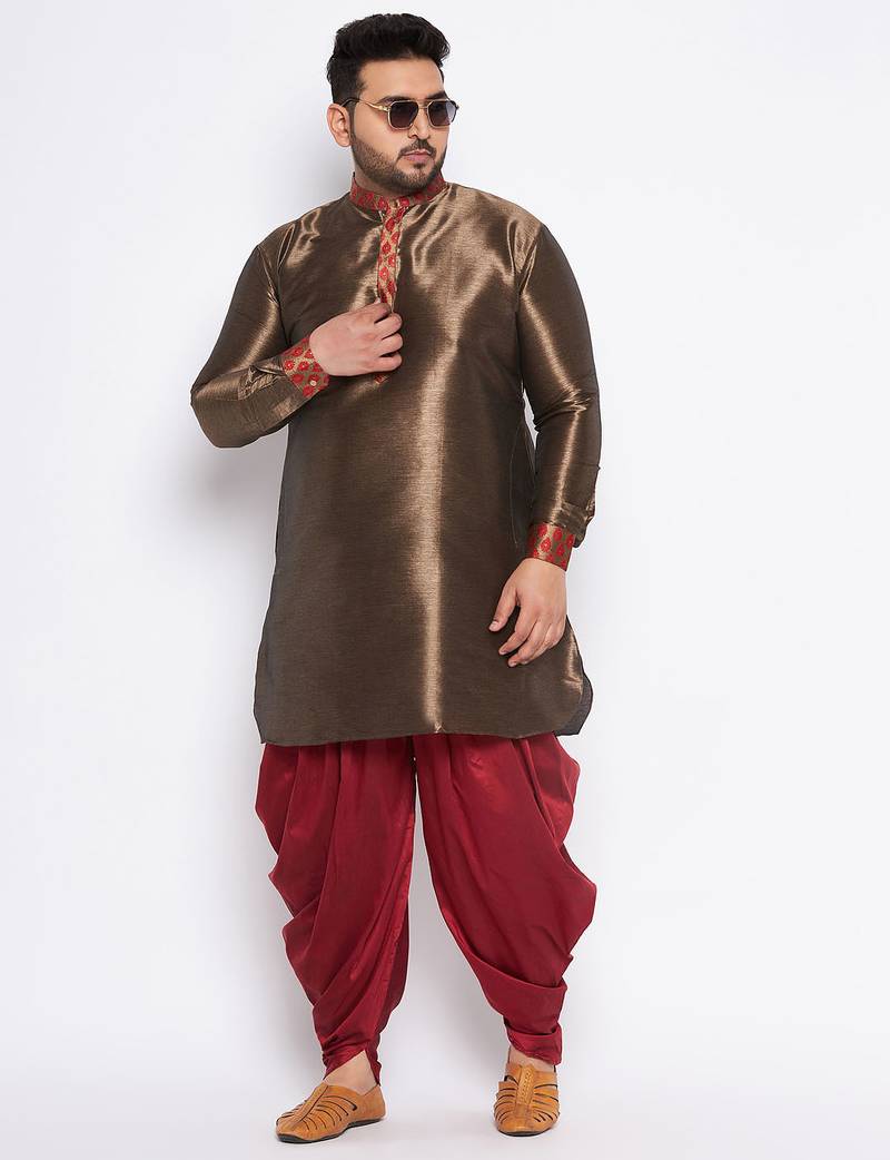 maroon silk blend kurta