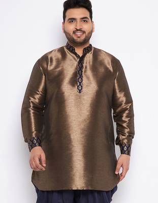 navy blue silk blend kurta 1