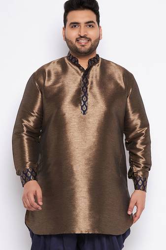 navy blue silk blend kurta