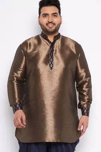 navy blue silk blend kurta