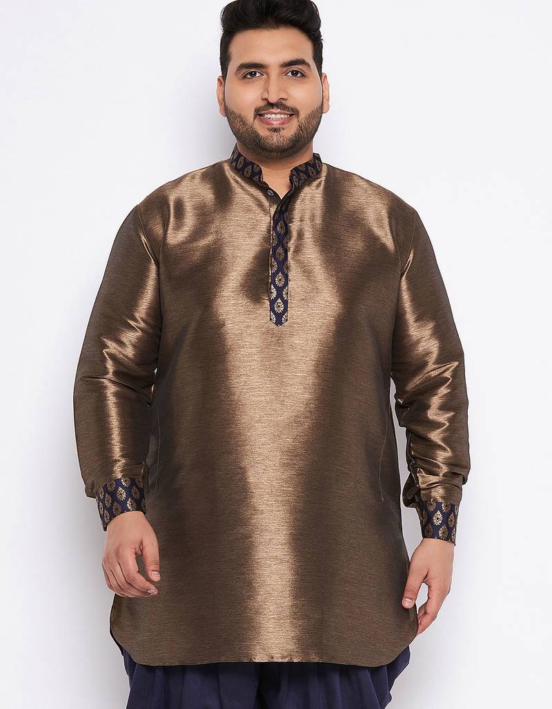 navy blue silk blend kurta