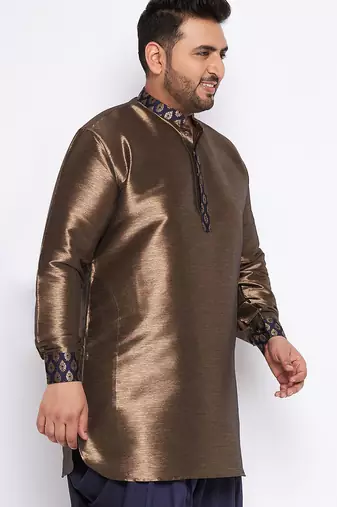 navy blue silk blend kurta