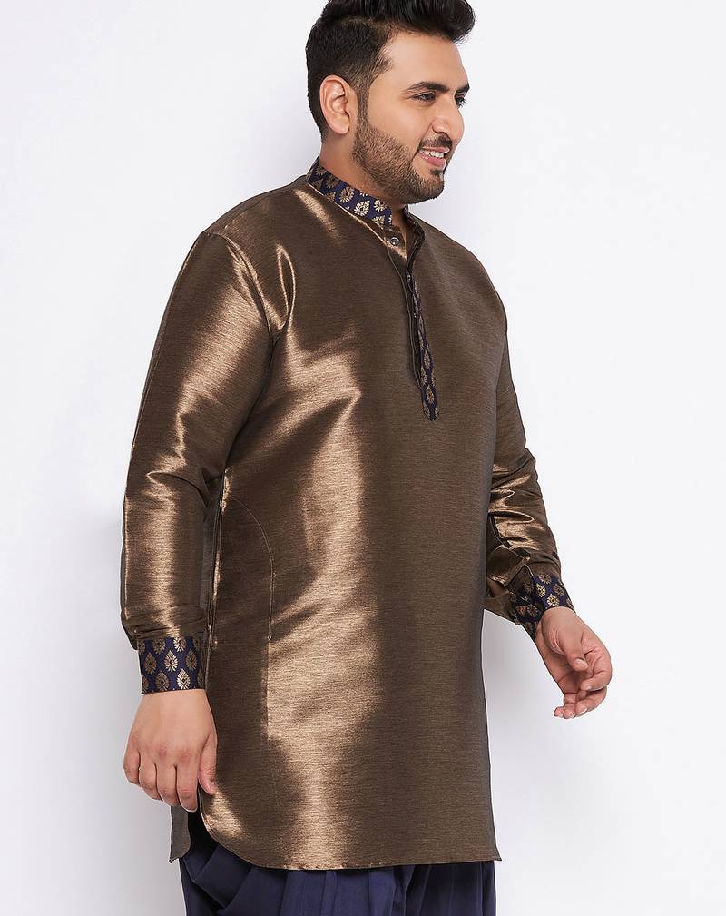 navy blue silk blend kurta