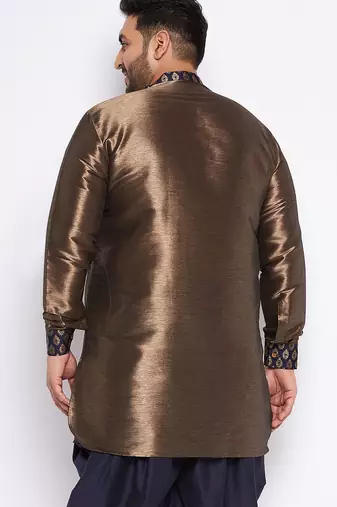 navy blue silk blend kurta