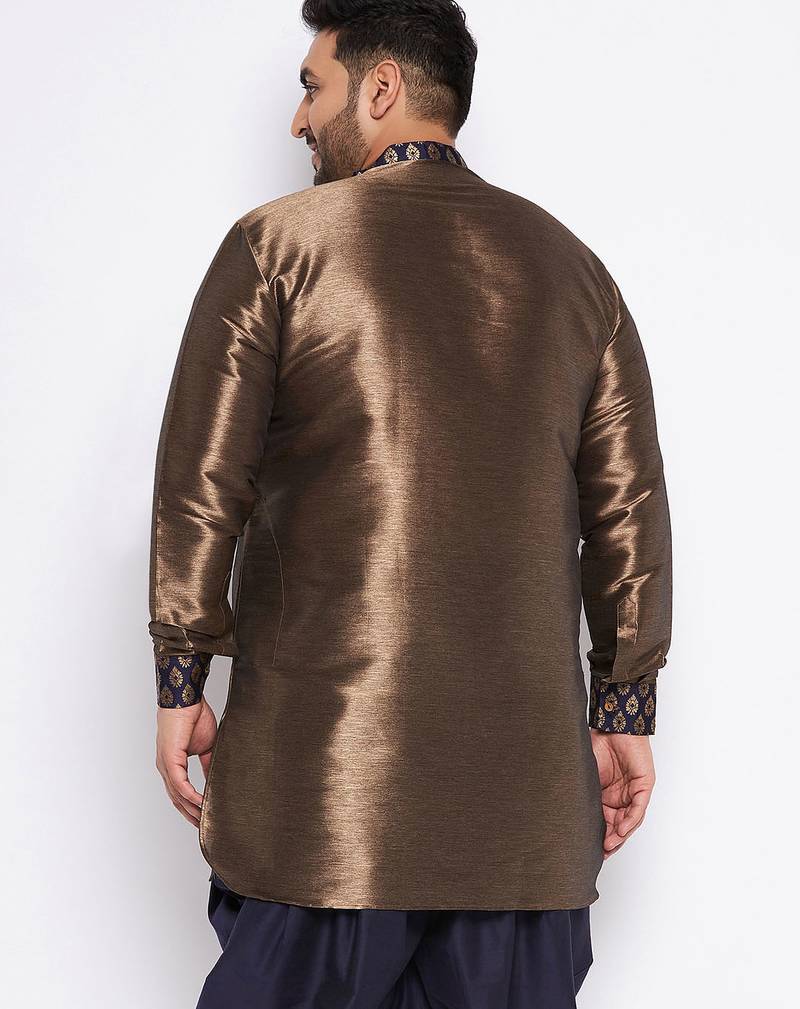 navy blue silk blend kurta