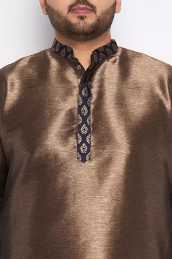 navy blue silk blend kurta