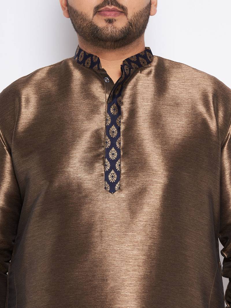 navy blue silk blend kurta