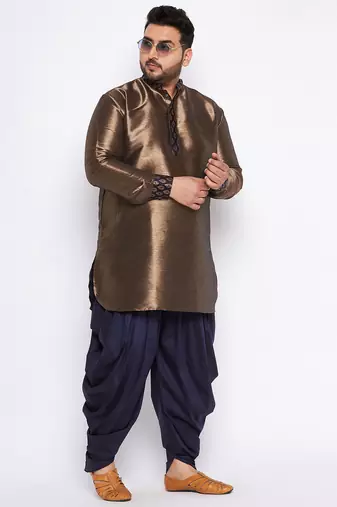 navy blue silk blend kurta