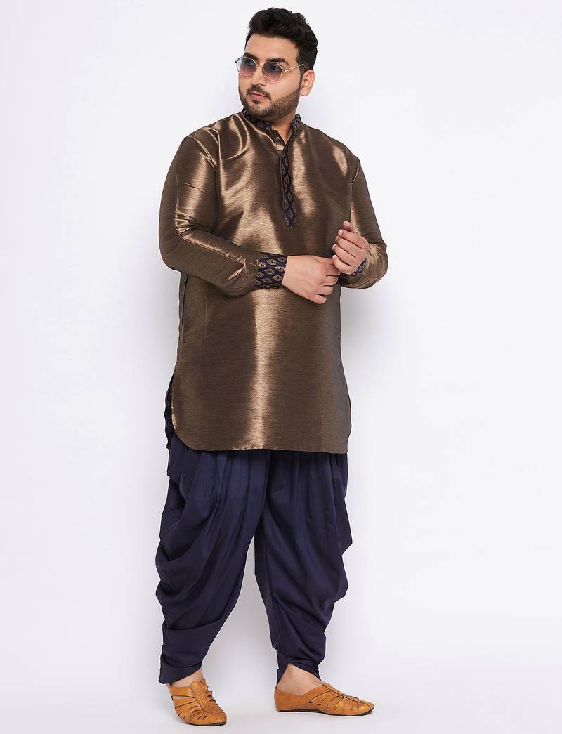 navy blue silk blend kurta