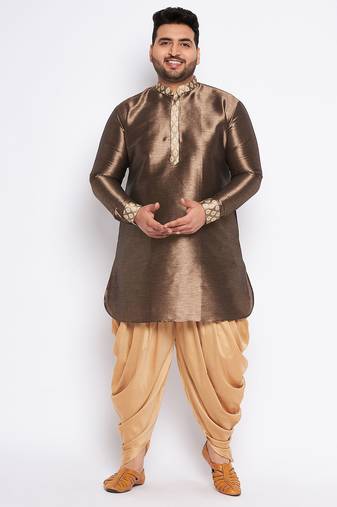 gold silk blend kurta and dhoti set