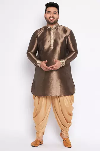 gold silk blend kurta and dhoti set