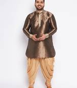 gold silk blend kurta and dhoti set