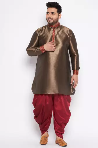 maroon silk blend kurta and dhoti set