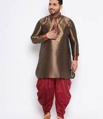 maroon silk blend kurta and dhoti set