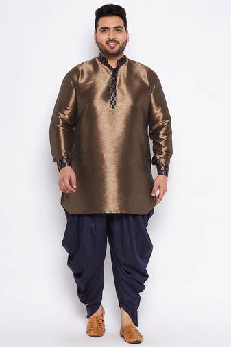 navy blue silk blend kurta and dhoti set