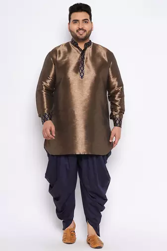 navy blue silk blend kurta and dhoti set
