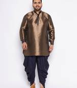 navy blue silk blend kurta and dhoti set