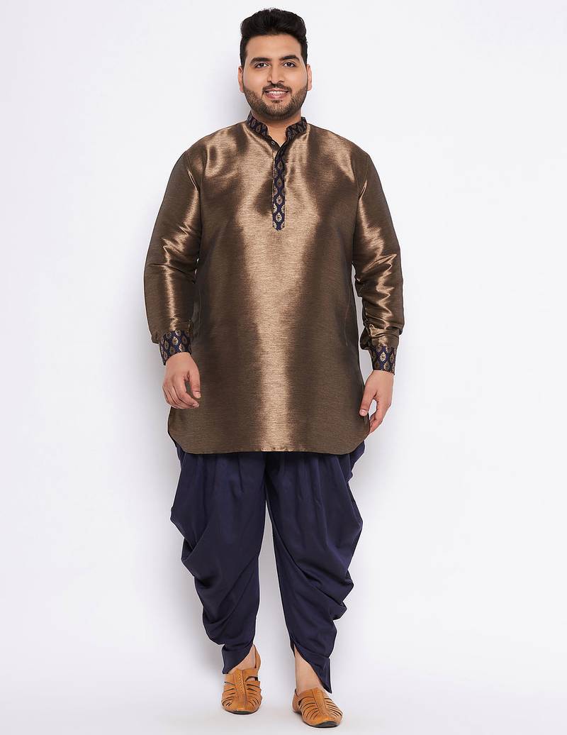 navy blue silk blend kurta and dhoti set