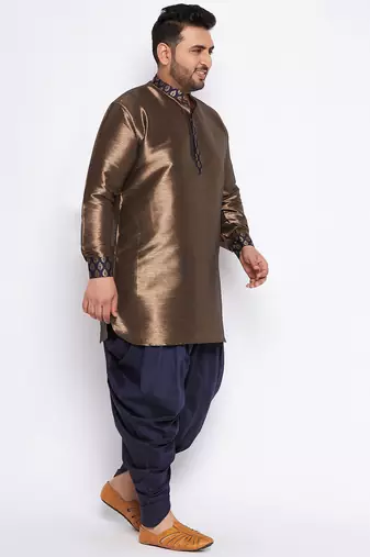 navy blue silk blend kurta and dhoti set