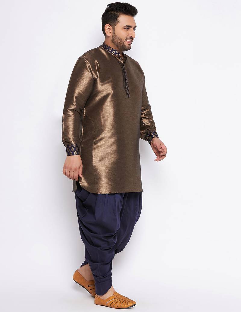 navy blue silk blend kurta and dhoti set