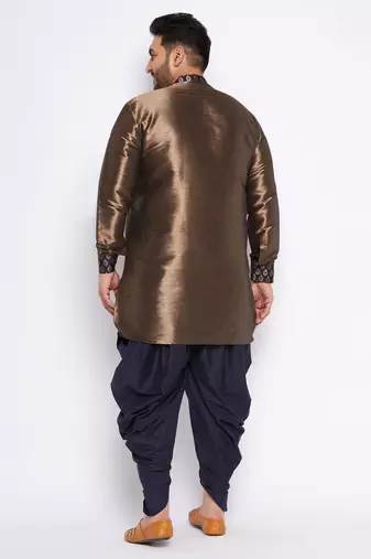 navy blue silk blend kurta and dhoti set