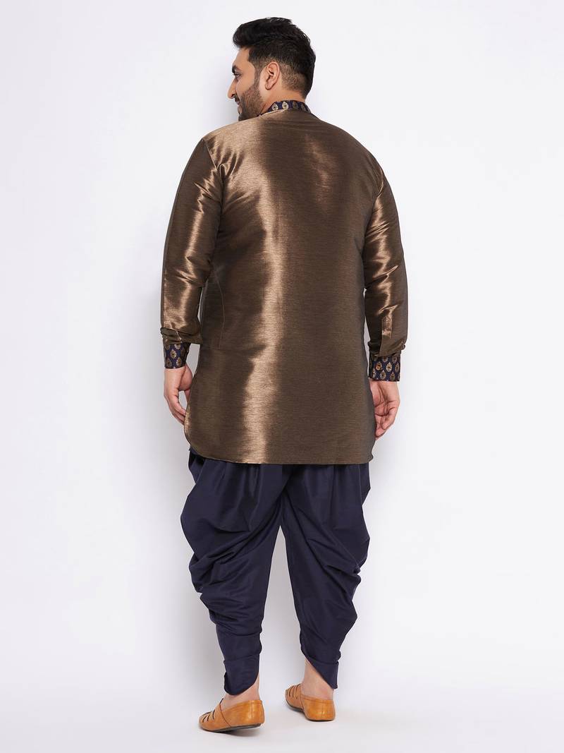 navy blue silk blend kurta and dhoti set