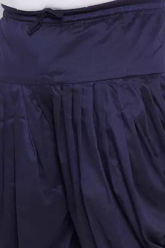 navy blue silk blend kurta and dhoti set