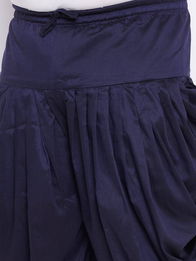 navy blue silk blend kurta and dhoti set