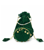 Green plain with sikka zumkha lace on bottom round potli