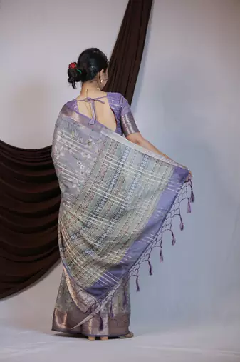 green floral print zari woven border crepe saree with unstiched blouse piece