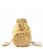 Cream plain with sikka zumkha lace on bottom round potli