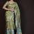 olive green floral print golden zari border cotton silk saree with unstiched blouse piece