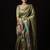 olive green floral print golden zari border cotton silk saree with unstiched blouse piece